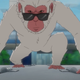 A Japanese Snow Monkey in sunglasses, Marvel's Hit Monkey, leaps onto the top of a moving vehicle.